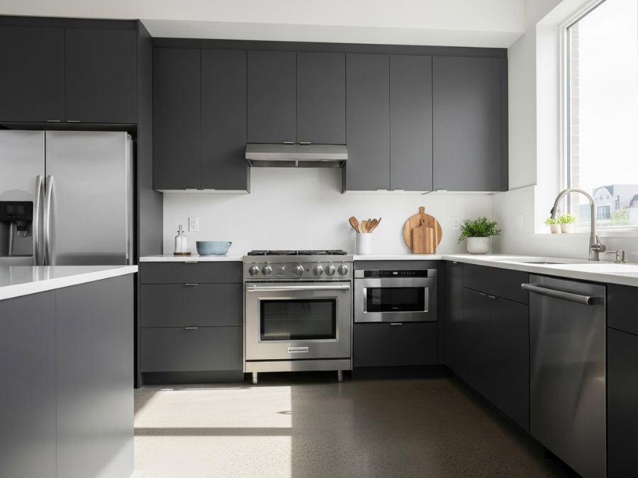 Dark Grey Kitchen Cabinet Wrapping | Walls Master Toronto