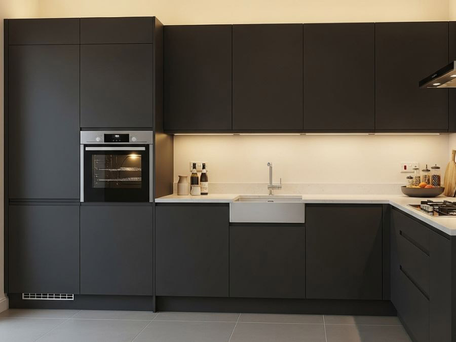 Matte Black Kitchen Cabinet Wrapping | Walls Master Toronto