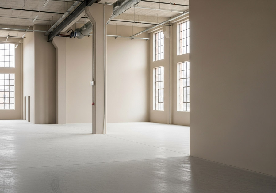 Industrial painting Toronto — beige walls and ceiling freshly painted by Walls Master