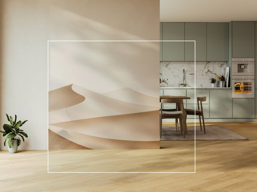 Custom desert-themed wall printing for modern living room by Walls Master Toronto